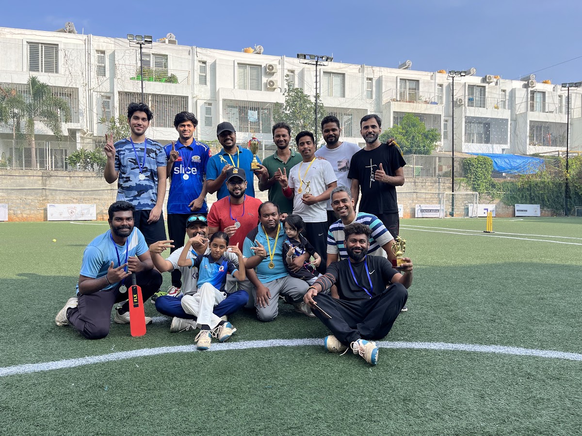 KAvach Cricket Club players at Play Arena Bangalore pitch medal ceremony